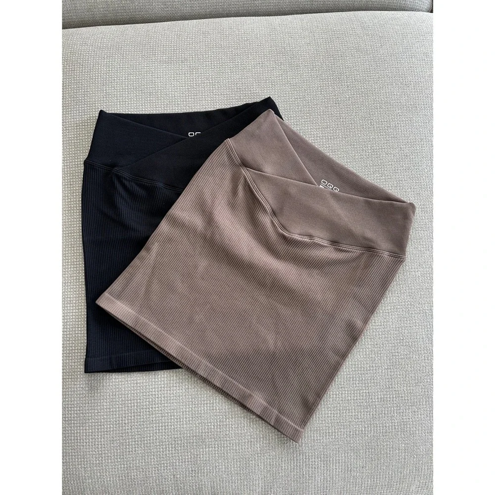 OQQ Ribbed Mini Skirt Set High Waist Cross Over Versatile Stretchy M‎